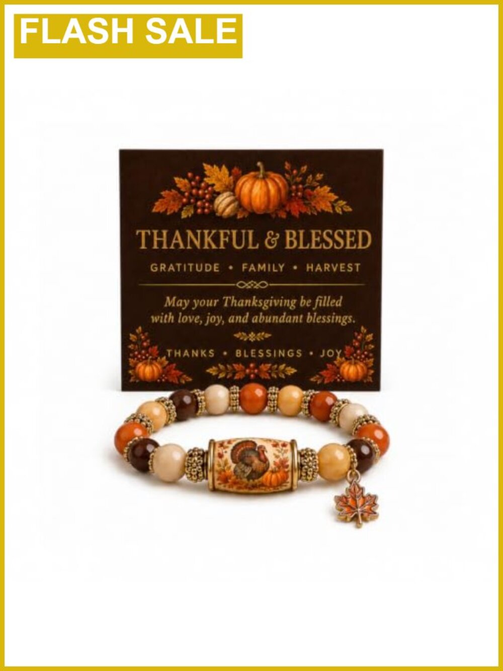 Thanksgiving Charm Bracelet for Women Adjustable Beaded Stretch Blessing